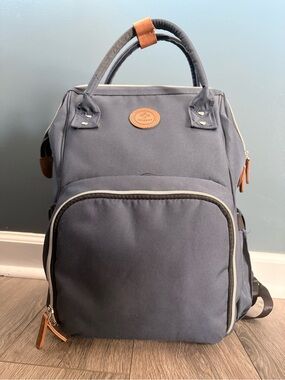 Canvas Navy Diaper Backpack with vegan Leather Accents - Lenappy